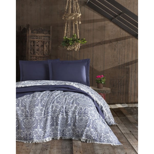 Tamsiai mėlyna medvilninė lovatiesė EnLora Home Nish, 240 x 260 cm
