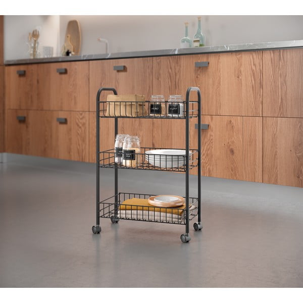 Černý pojízdný vozík z nerezové oceli Metaltex Lugano Lava-image-3