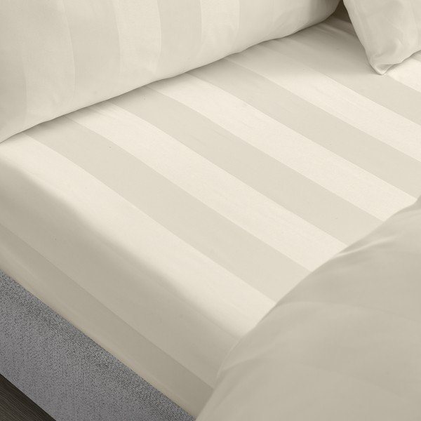 Kreminės spalvos iš satino paklodė su guma 185x200 cm So Soft Satin Stripe – Catherine Lansfield-image-1