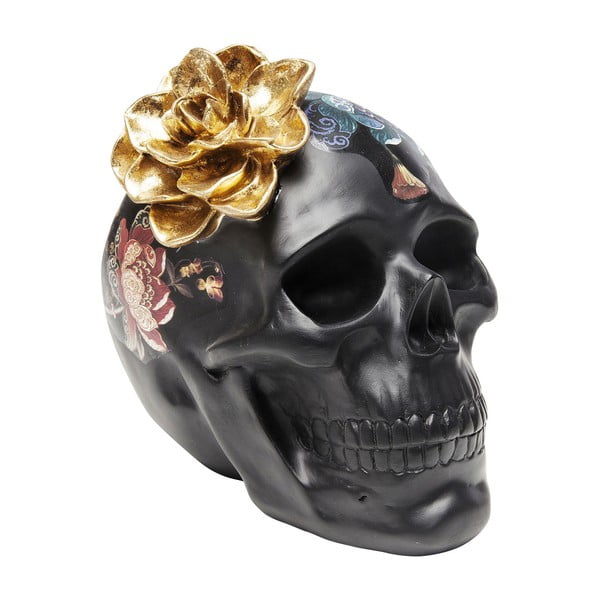 Juoda dekoratyvinė statulėlė Kare Design Flower Skull, 22 cm aukščio