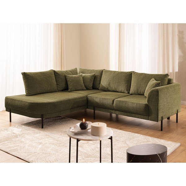 Žalios spalvos kampinė sofa iš šenilinio audinio (su kairiuoju kampu/„L“ formos) Mauris  – Ropez-image-4