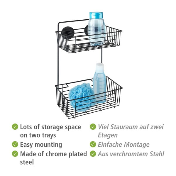 Juoda sieninė dviejų aukštų lentyna vonios kambariui Wenko Vacuum-Loc® Pavia-image-2