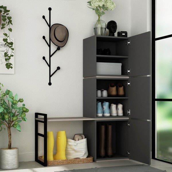 Antracito spalvos batų lentynos ir sieninės pakabos rinkinys Mello Anthracite-image-1