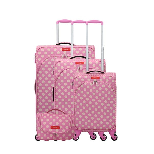 3 rožinių lagaminų ant 4 ratukų ir kosmetinės rinkinys Lollipops