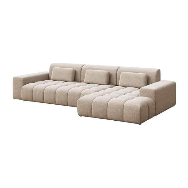 Smėlio spalvos iš šenilinio audinio kampinė sofa (su dešiniuoju kampu/su gultu) Chevi – Ghado-image-2