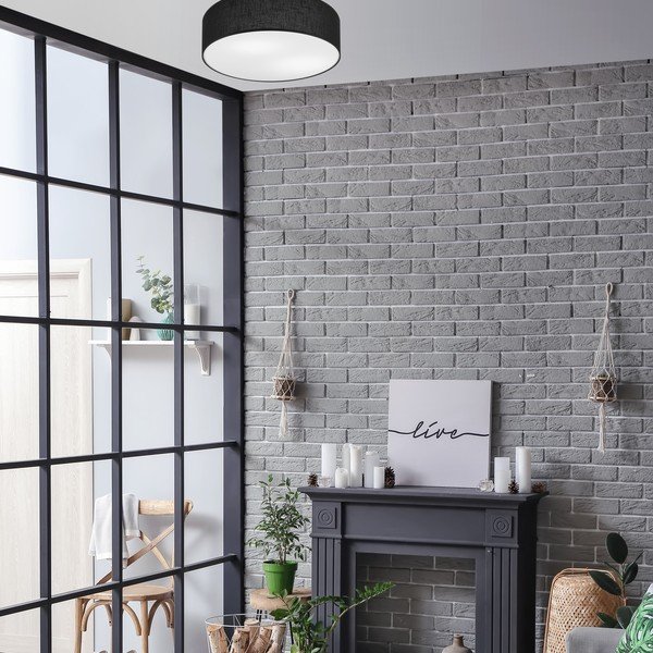 Lubinis šviestuvas juodos spalvos ø 45 cm su tekstiliniu gaubtu Vivian – LAMKUR-image-1