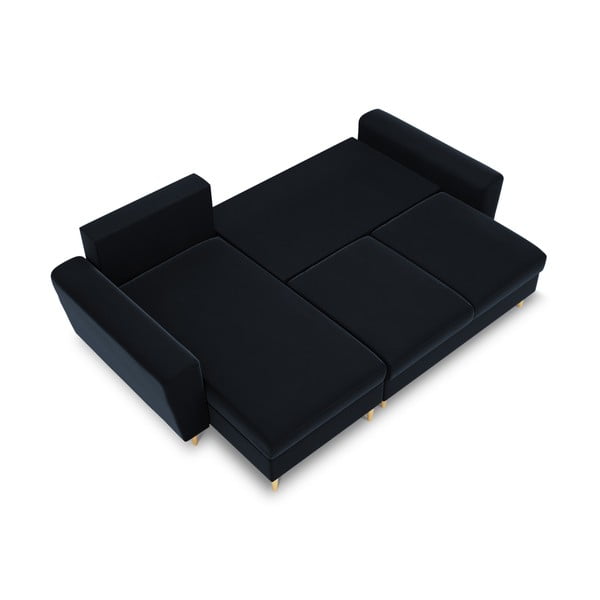 Tamsiai mėlynos spalvos iš velveto sulankstoma/su sandėliavimo vieta kampinė sofa Kyoto – Cosmopolitan Design-image-1
