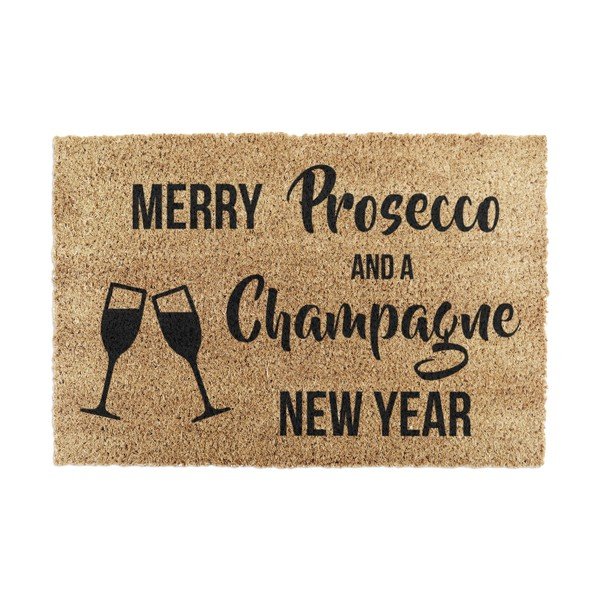 Iš kokoso pluošto grindų kilimėlis su Kalėdų motyvu 40x60 cm Champagne New Year – Artsy Doormats