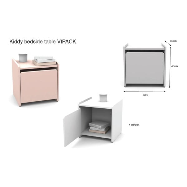 Baltas vaikiškas naktinis staliukas Vipack Kiddy-image-3