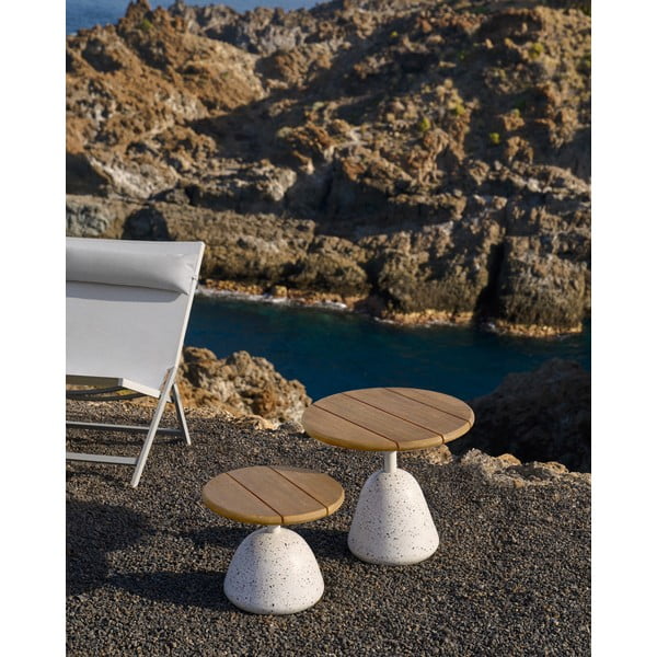 Apvalios formos kavos staliukas baltos spalvos/natūralios spalvos su akacijos stalviršiu ø 55 cm Saura – Kave Home-image-1