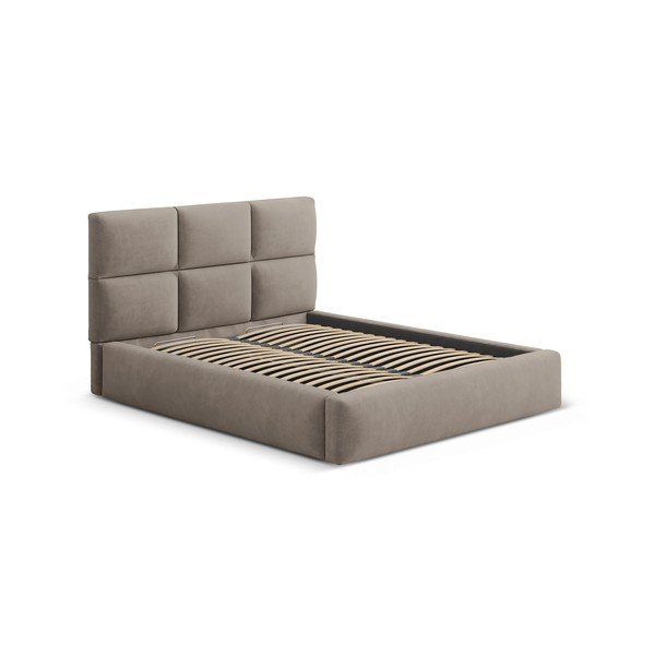Šviesiai rudos spalvos dvigulė lova audiniu dengta su sandėliavimo vieta su lovos grotelėmis 140x200 cm Libera – Windsor & Co Sofas-image-2