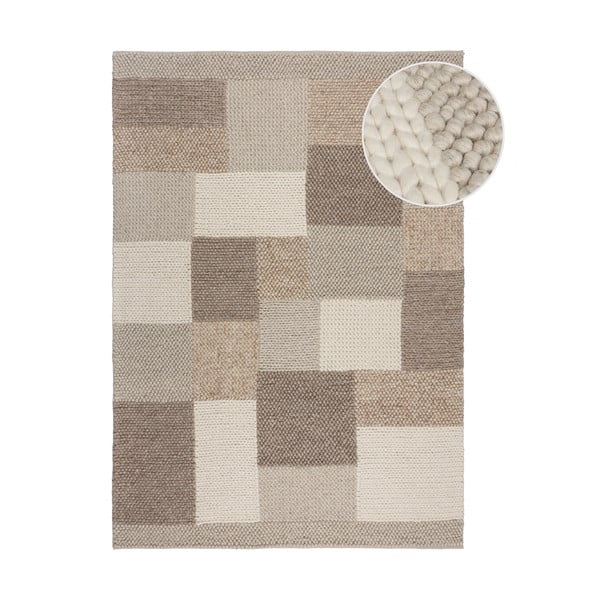 Rankų darbo iš vilnos mišinio kilimas smėlio spalvos 80x150 cm Minerals Patchwork – Flair Rugs