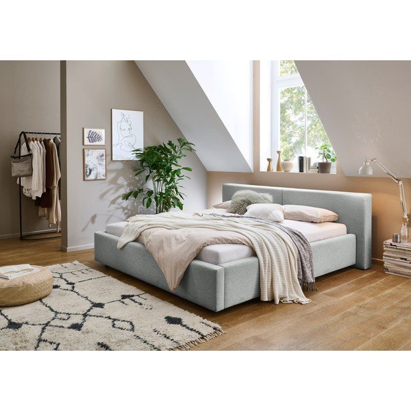 Dvigulė lova pilkos spalvos audiniu dengta su sandėliavimo vieta su lovos grotelėmis 140x200 cm Cube – Meise Möbel-image-1