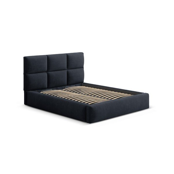 Tamsiai mėlynos spalvos dvigulė lova audiniu dengta su sandėliavimo vieta su lovos grotelėmis 200x200 cm Libera – Windsor & Co Sofas-image-3