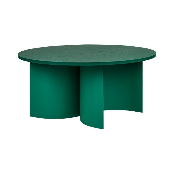 Žalios spalvos apvalios formos kavos staliukas su uosio dekoro stalviršiu ø 95 cm Gavo – noo.ma