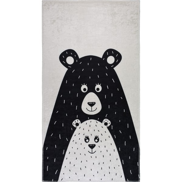 Skalbiamas juodos ir baltos spalvos vaikiškas kilimas 120x180 cm Bear Family – Vitaus