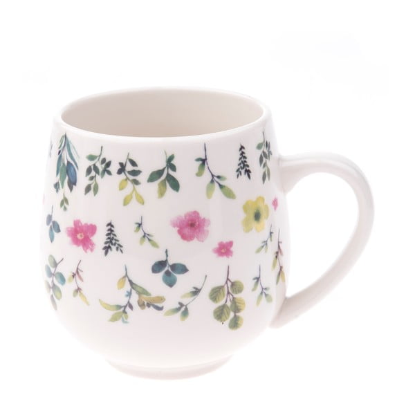 Baltas porcelianinis puodelis su gėlės motyvu Dakls, 0,5 l talpos