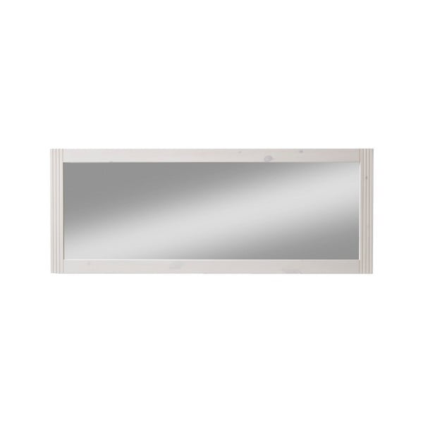 Pieno baltumo lakuotas sieninis veidrodis su pušies medžio rėmu "Steens Monaco", 41 x 127 cm