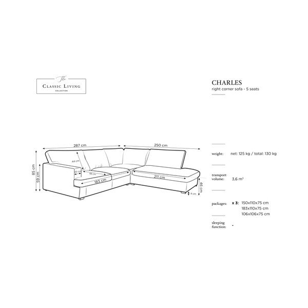 "Windsor & Co Sofos Daphne" pilka kampinė sofa, dešinysis kampas-image-1