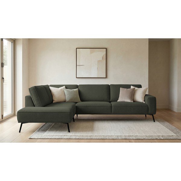 Tamsiai žalios spalvos kampinė sofa iš šenilinio audinio (su kairiuoju kampu/„L“ formos) Amsterdam – Scandic-image-1
