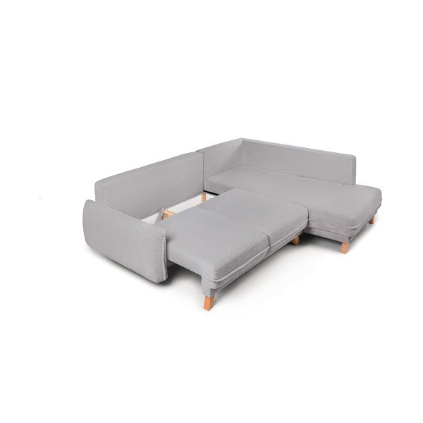 Šviesiai pilkos spalvos sulankstoma/su sandėliavimo vieta kampinė sofa iš kordinio velveto (su kairiuoju kampu/„L“ formos) Tori – Bonami Selection-image-2