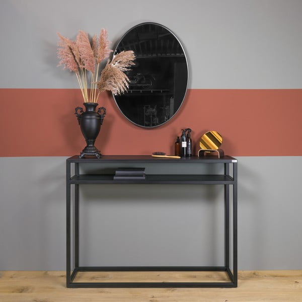 Juodos spalvos konsolinis staliukas su ąžuolo masyvo stalviršiu 30x120 cm Daniël – Spinder Design-image-1