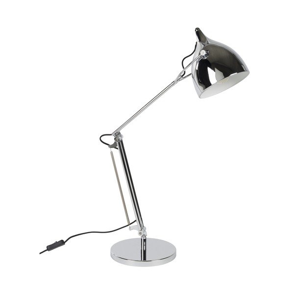 Sidabrinės spalvos iš metalo stalinis šviestuvas su sulankstoma konstrukcija (aukštis 37 cm) su metaliniu gaubtu Reader – Zuiver