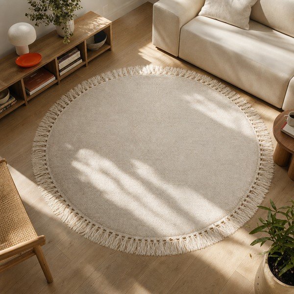 Smėlio spalvos vilnonis kilimas Bloomingville Nature, ⌀ 110 cm-image-4