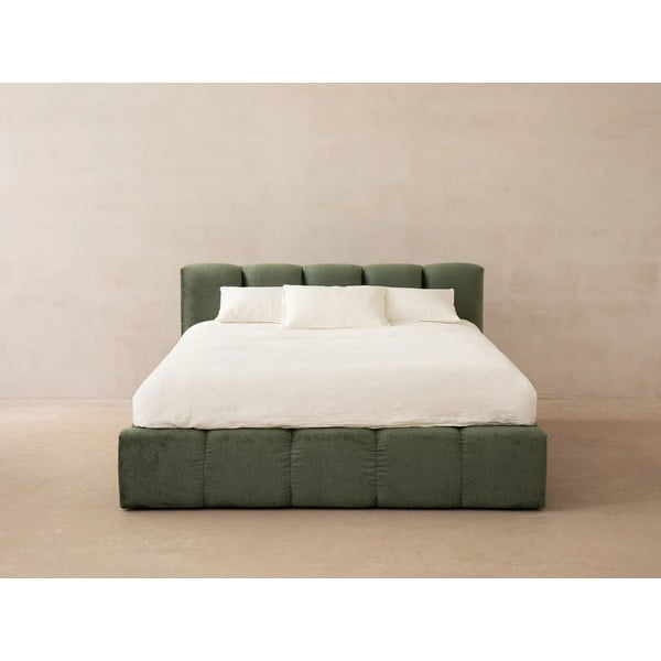 Dvigulė lova žalios spalvos audiniu dengta su sandėliavimo vieta su lovos grotelėmis 200x200 cm Lupine – Micadoni Home-image-4