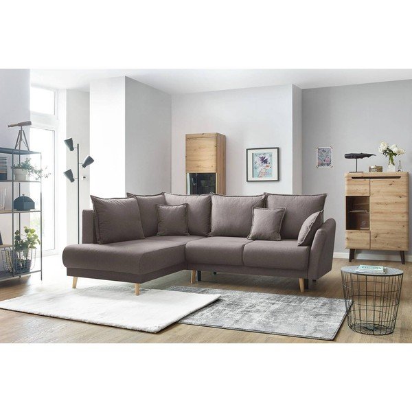 "Bobochic Paris Mia L" rudai pilkos spalvos kampinė sofa-lova, kairysis kampas-image-1