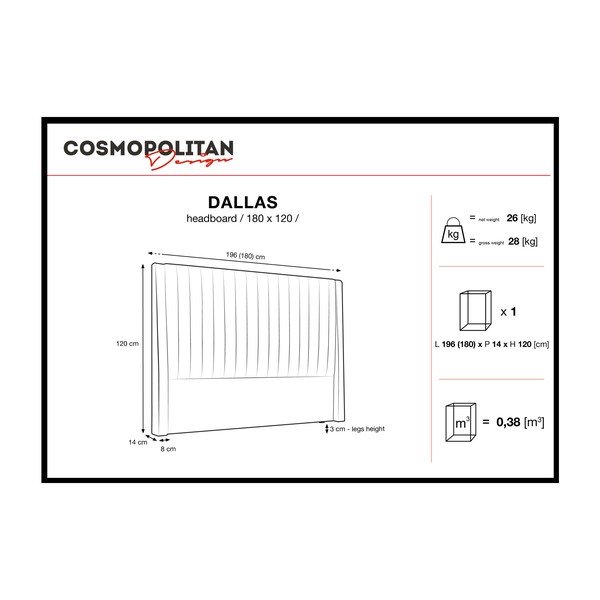 Juodos spalvos galvūgalio galvūgalis "Cosmopolitan Design Dallas", 180 x 120 cm-image-4