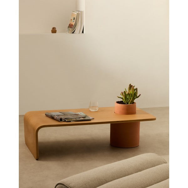 Natūralios spalvos apvalios formos kavos staliukas iš uosio 60x110 cm Olaria – Kave Home-image-1