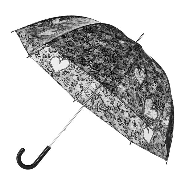 Skaidrus plikas skėtis su juodomis detalėmis "Birdcage Heart", ⌀ 95 cm