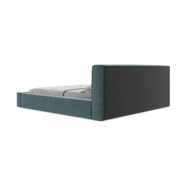 Mėlyna minkšta dvigulė lova su dėže ir grotelėmis 180x200 cm Noho - Makamii-image-2