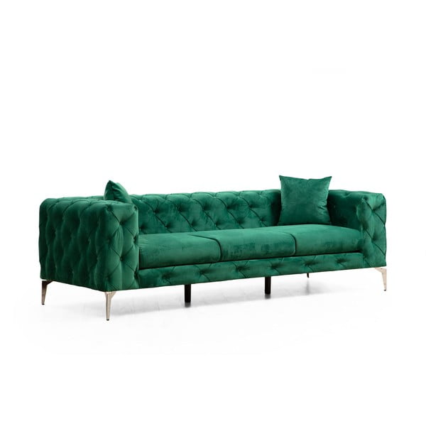 Sofa tamsiai žalios spalvos iš velveto 237 cm Como – Artie
