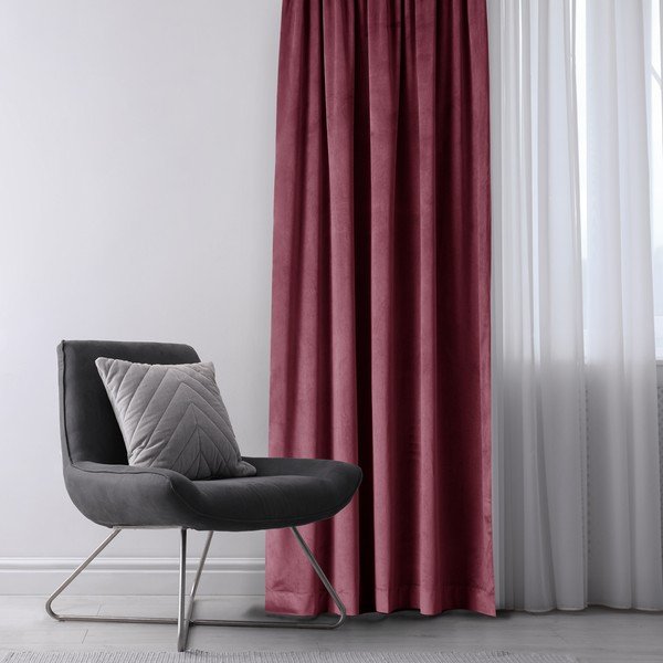 Bordo spalvos/rožinės spalvos iš velveto pritemdymas (dalinis užtemimas) užuolaida 140x270 cm Eyelets – Restilo-image-1