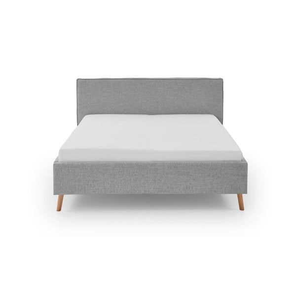 Šviesiai pilkos spalvos dvigulė lova audiniu dengta su sandėliavimo vieta su lovos grotelėmis 160x200 cm Riva – Meise Möbel-image-4