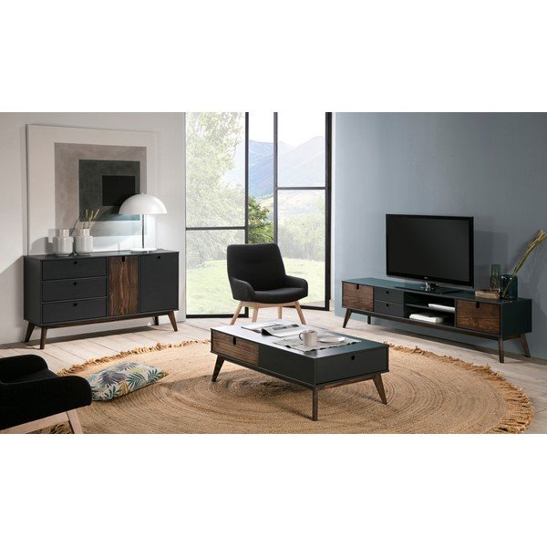 Antracito pilkos spalvos televizoriaus staliukas su pušies medienos kojomis Marckeric Kiara-image-1