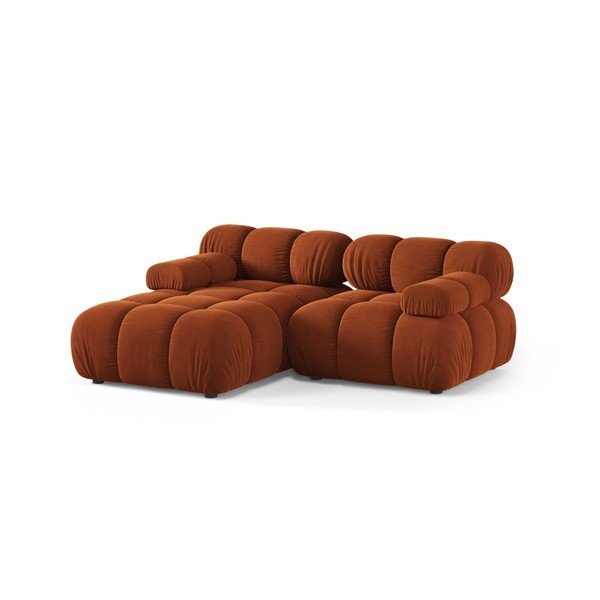 Terakotos spalvos modulinė kampinė sofa iš velveto (su kairiuoju kampu/su gultu) – Micadoni -image-2