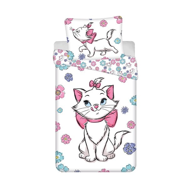 Baltos spalvos iš medvilnės viengulė vaikiška patalynė 140x200 cm Marie Cat "Floral" – Jerry Fabrics
