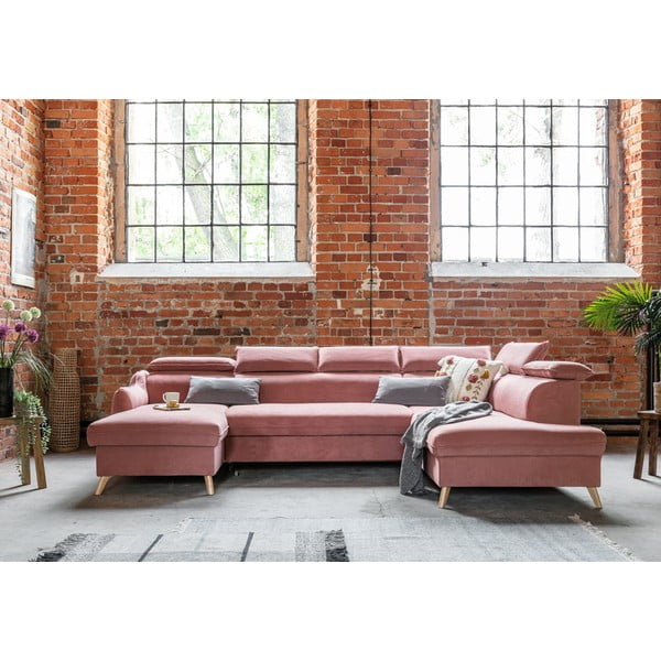 Sulankstoma kampinė sofa iš velveto šviesiai rožinės spalvos (su dešiniuoju kampu/„U“ formos) Sweet Harmony – Miuform-image-3
