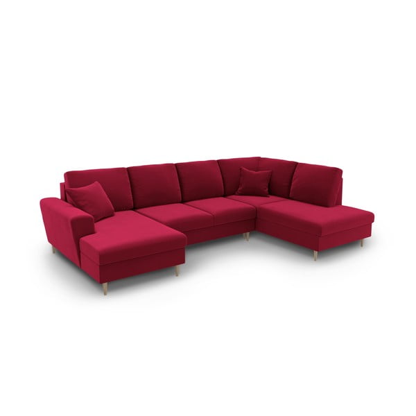 Raudonos spalvos iš velveto sulankstoma/su sandėliavimo vieta kampinė sofa (su dešiniuoju kampu/„U“ formos) Kyoto – Cosmopolitan Design-image-2