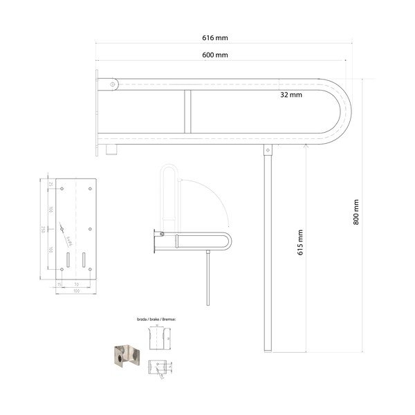 Sieninė iš nerūdijančio plieno rankena 62 cm Handicap – Sapho-image-1