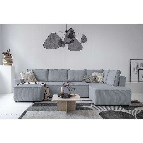 Iš kordinio velveto sulankstoma kampinė sofa šviesiai pilkos spalvos (su dešiniuoju kampu/„U“ formos) Brave Dave – Miuform-image-1