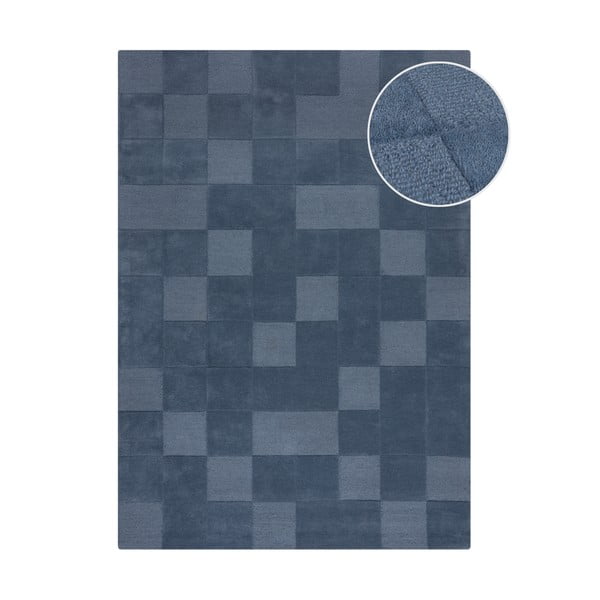 Rankų darbo iš vilnos kilimas tamsiai mėlynos spalvos 120x170 cm Checkerboard – Flair Rugs