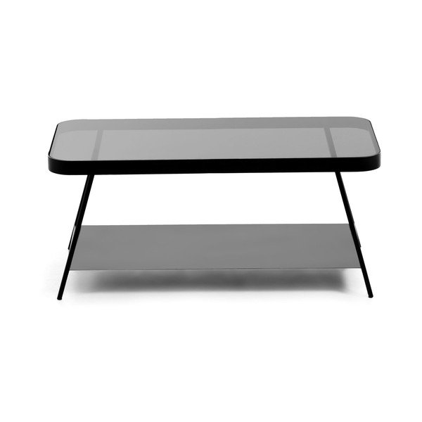 Juodos spalvos kavos staliukas su stikliniu stalviršiu 45x90 cm Duilia – Kave Home-image-3