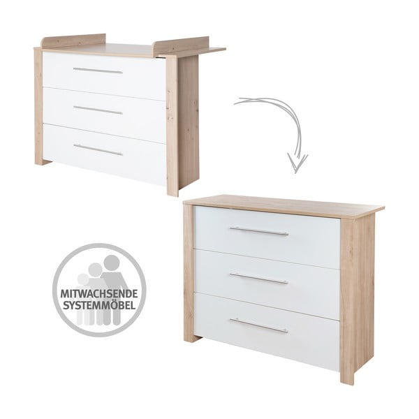 Žema su vystymo stalu vaikiška šoninė spintelė baltos spalvos/natūralios spalvos iš ąžuolo 112x98 cm – Roba-image-3