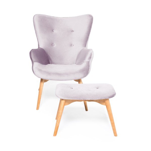 Levandų violetinės spalvos fotelis ir pakojis su natūraliu "Vivonita Cora Velvet" pagrindu-image-2