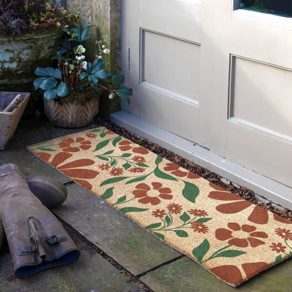 Iš kokoso pluošto grindų kilimėlis 40x120 cm Red & Green Floral – Artsy Doormats-image-1