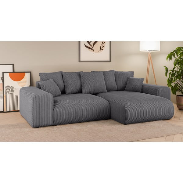Pilkos spalvos iš kordinio velveto sulankstoma/su sandėliavimo vieta kampinė sofa (kintama) Luma – Ropez-image-1